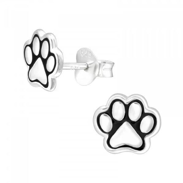 Paw Print Sterling Silver Stud Earrings