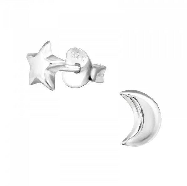 Star + Moon Sterling Silver Stud Earrings