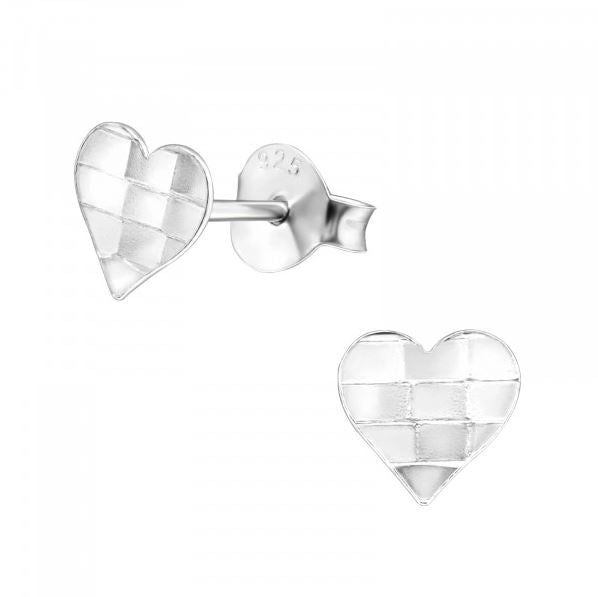 Textured Heart Sterling Silver Stud Earrings