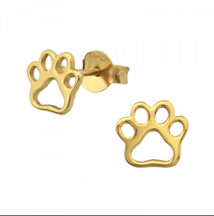 Paw Print Sterling Silver Stud Earrings